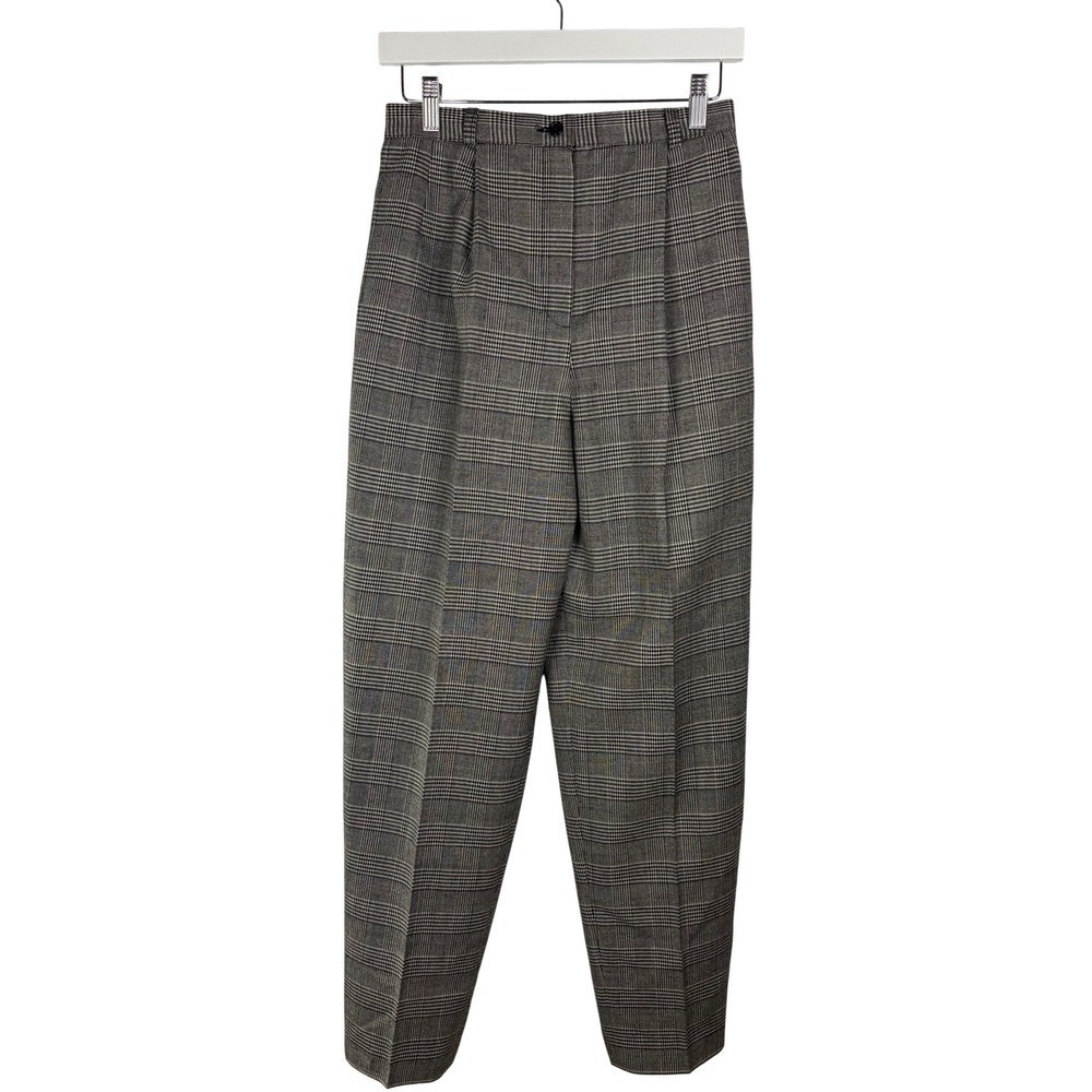 Harve‎ Benard Wool Plaid Trousers Grey Black Pleated High Rise Tapered Pants 6
